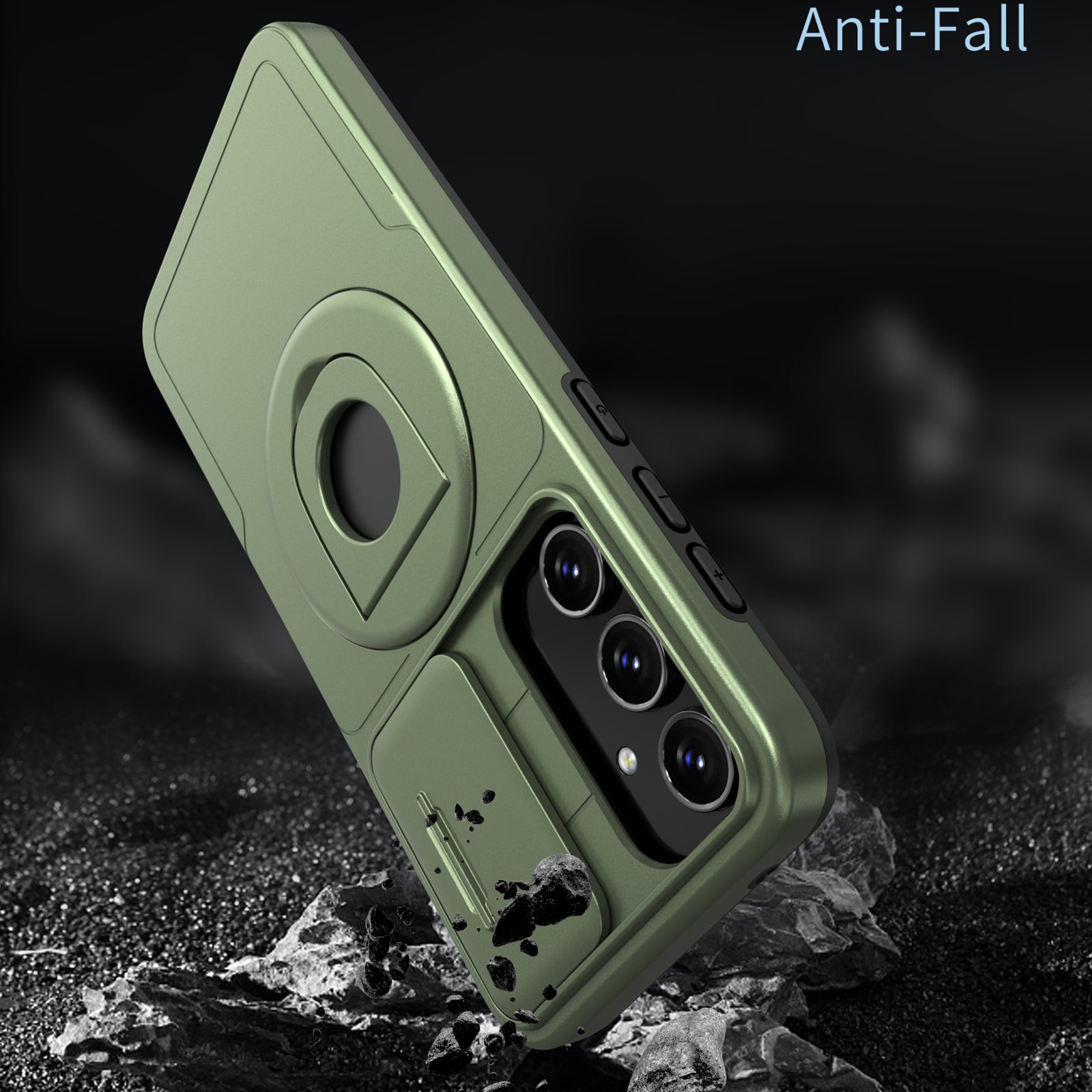 For Samsung Galaxy A55 5G Case Magnetic Kickstand TPU+PC Phone Cover with Slide Lens Lid