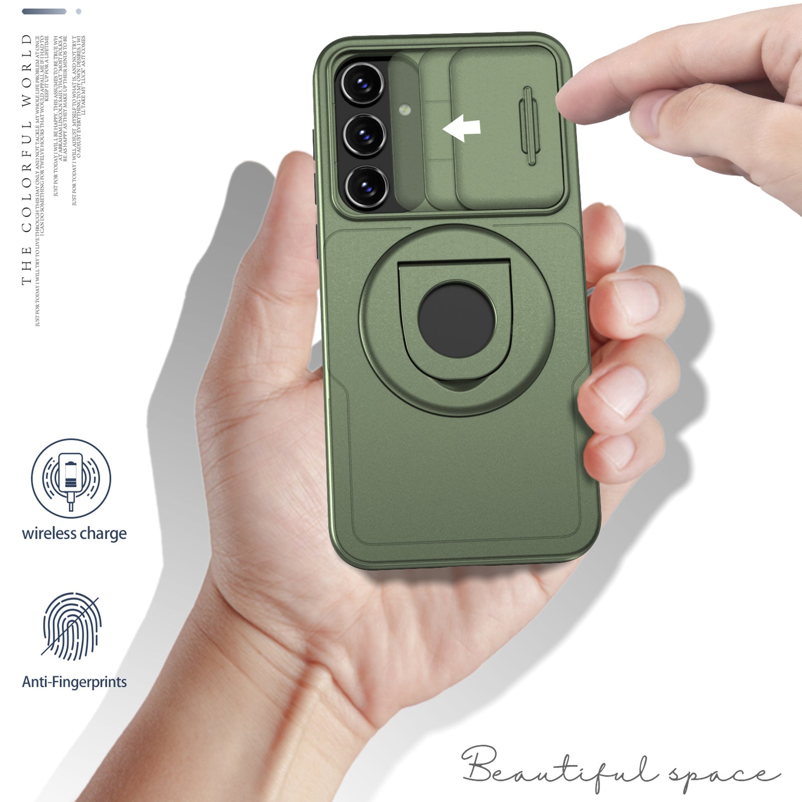 For Samsung Galaxy A55 5G Case Magnetic Kickstand TPU+PC Phone Cover with Slide Lens Lid