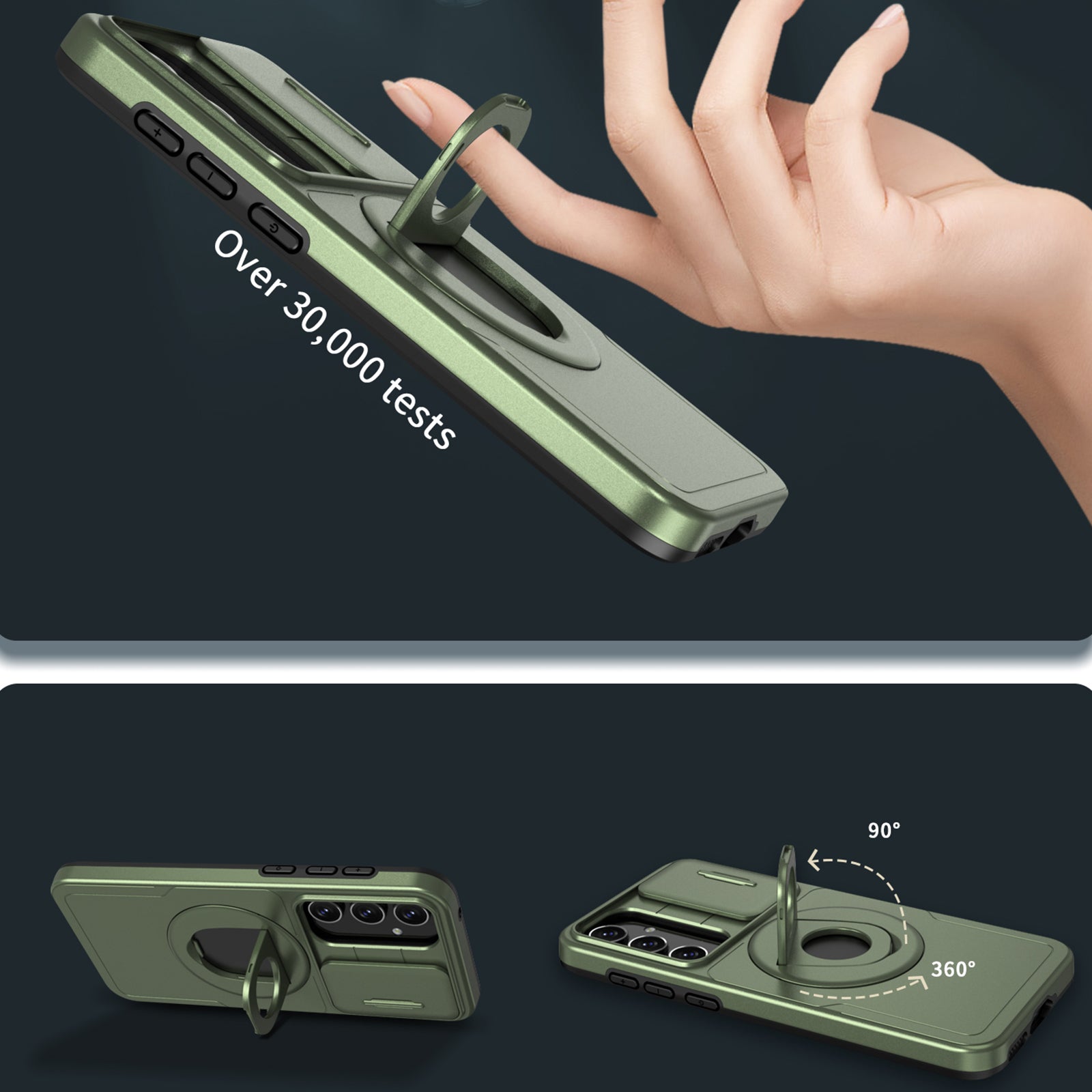 For Samsung Galaxy A55 5G Case Magnetic Kickstand TPU+PC Phone Cover with Slide Lens Lid