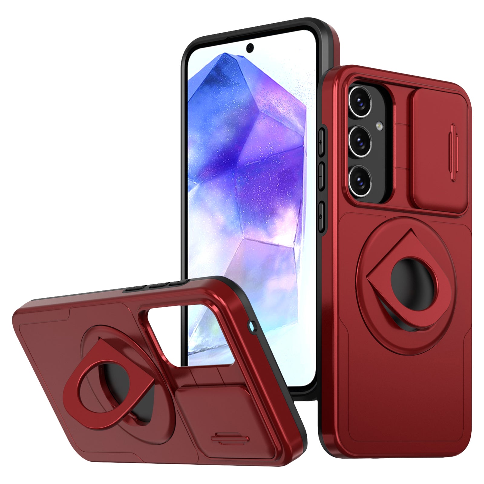 For Samsung Galaxy A55 5G Case Magnetic Kickstand TPU+PC Phone Cover with Slide Lens Lid