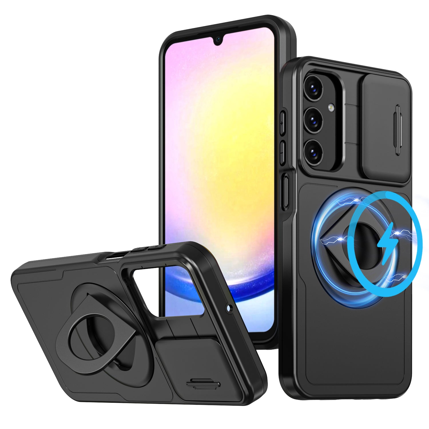 For Samsung Galaxy A05s 4G Case Built-in KickstandTPU+PC Phone Cover Slide Lens Protection