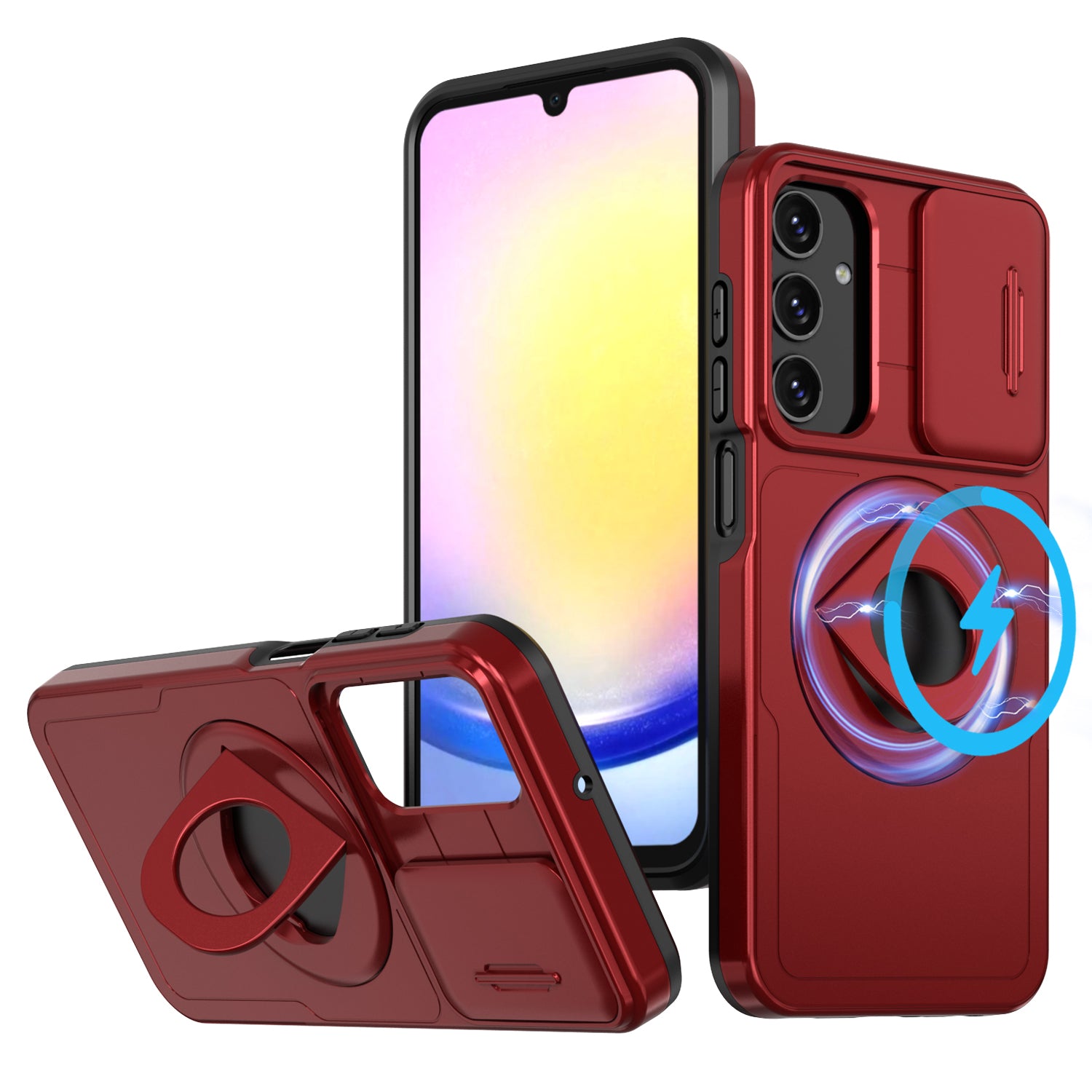 For Samsung Galaxy A05s 4G Case Built-in KickstandTPU+PC Phone Cover Slide Lens Protection