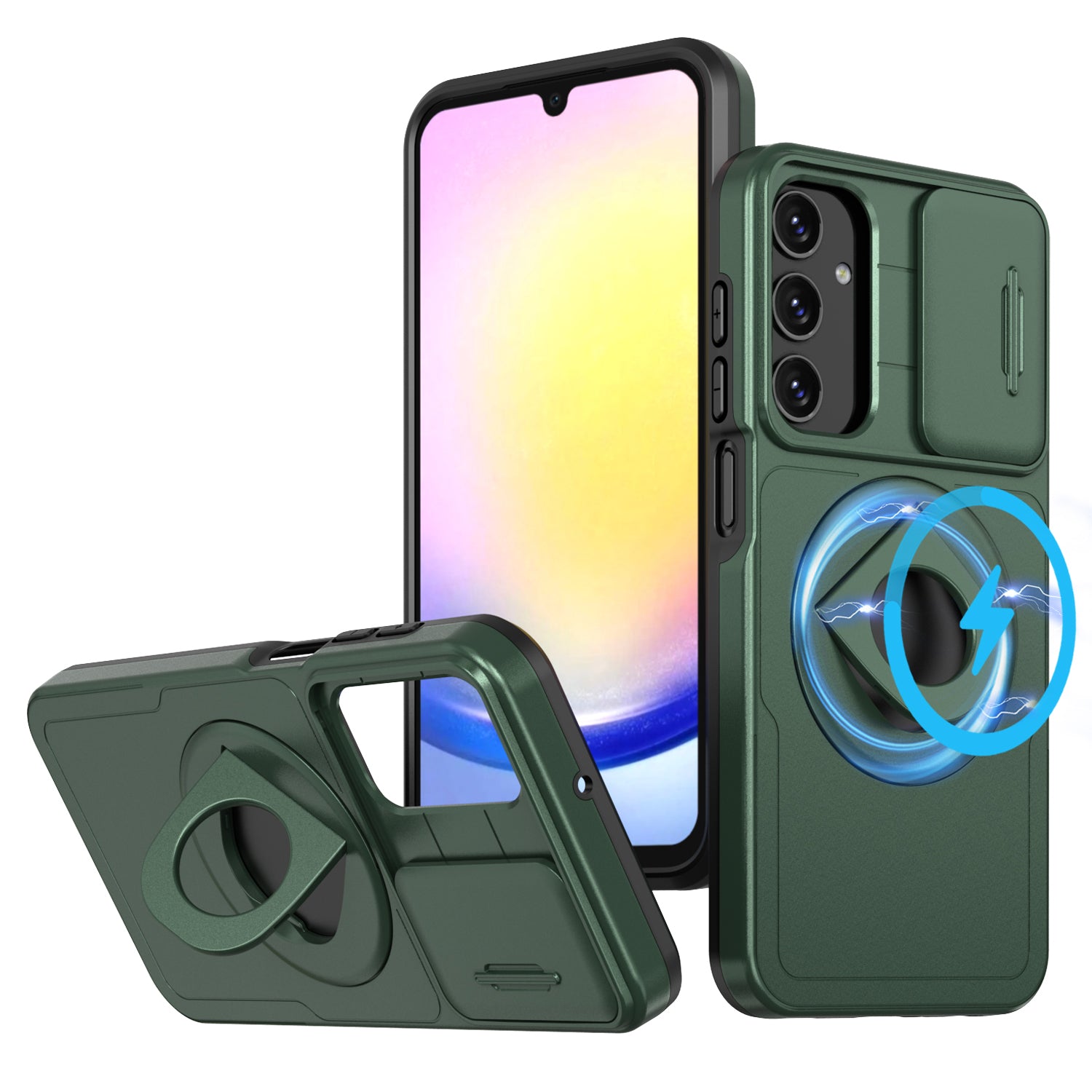 For Samsung Galaxy A05s 4G Case Built-in KickstandTPU+PC Phone Cover Slide Lens Protection