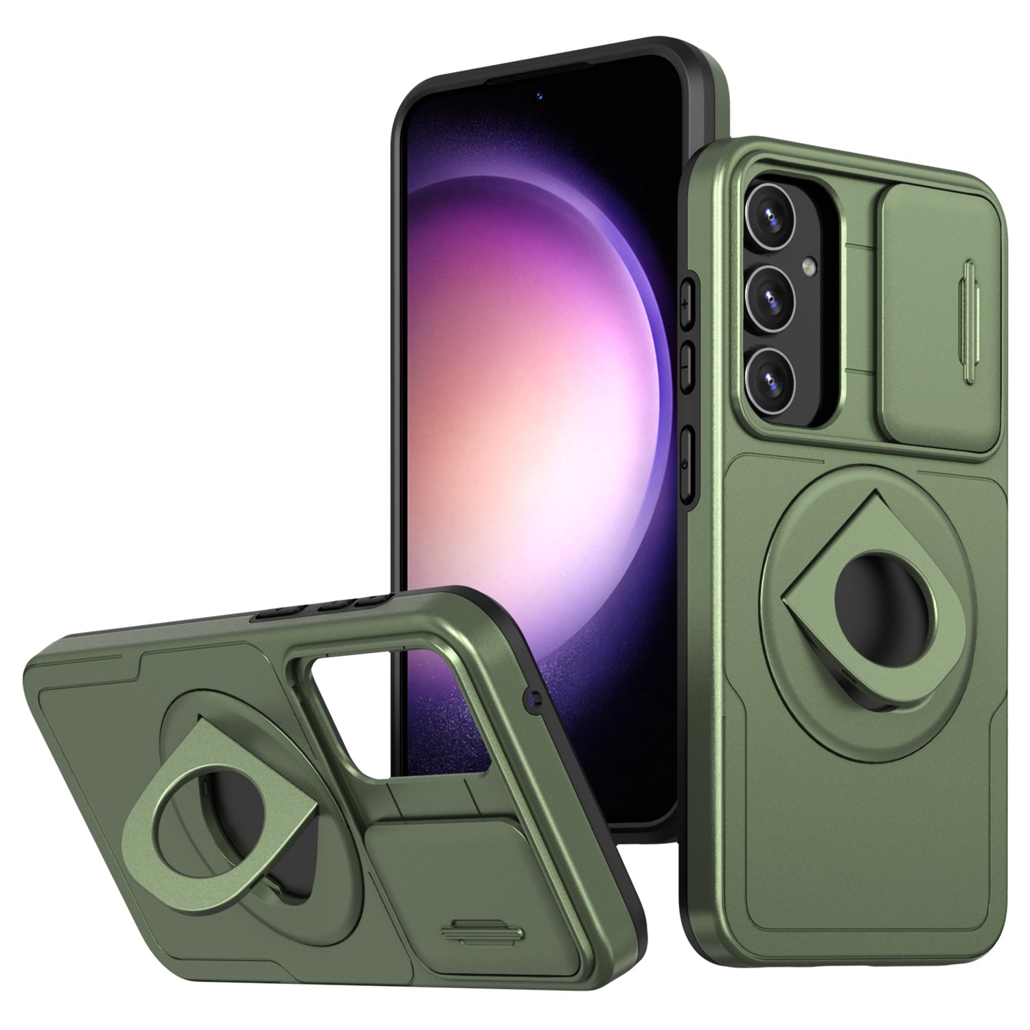 For Samsung Galaxy A13 4G / 5G Kickstand Case Slide Lens Lid TPU+PC Anti-Drop Phone Cover