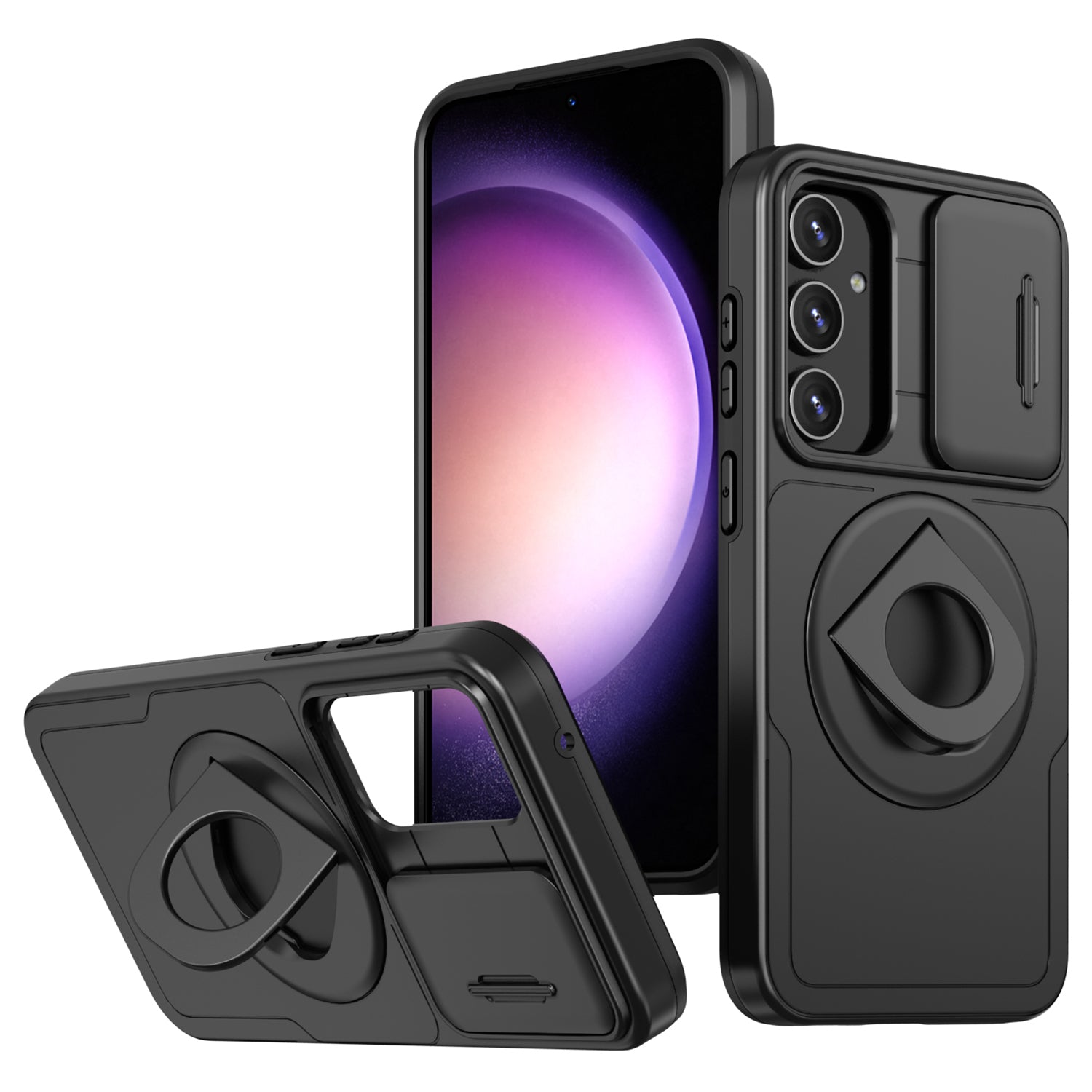 For Samsung Galaxy A13 4G / 5G Kickstand Case Slide Lens Lid TPU+PC Anti-Drop Phone Cover