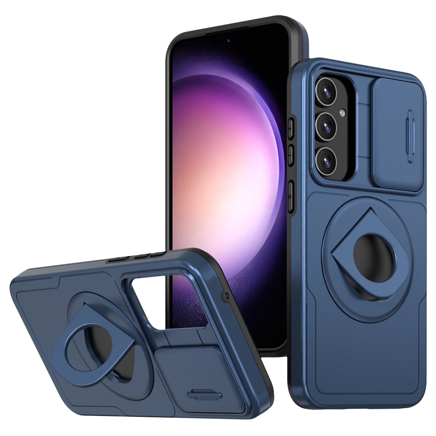 For Samsung Galaxy A13 4G / 5G Kickstand Case Slide Lens Lid TPU+PC Anti-Drop Phone Cover