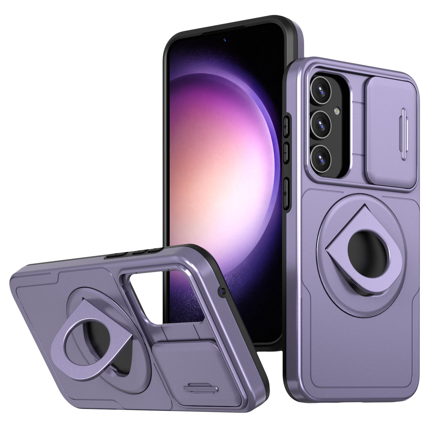 For Samsung Galaxy A13 4G / 5G Kickstand Case Slide Lens Lid TPU+PC Anti-Drop Phone Cover