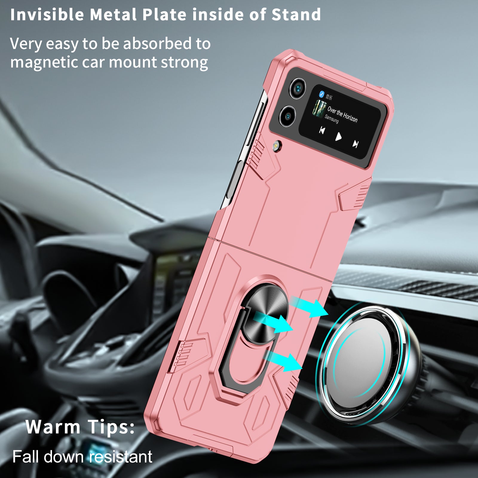 For Samsung Galaxy Z Flip4 5G Case Hard PC Ring Kickstand Phone Cover Support Magnetic Car Mount