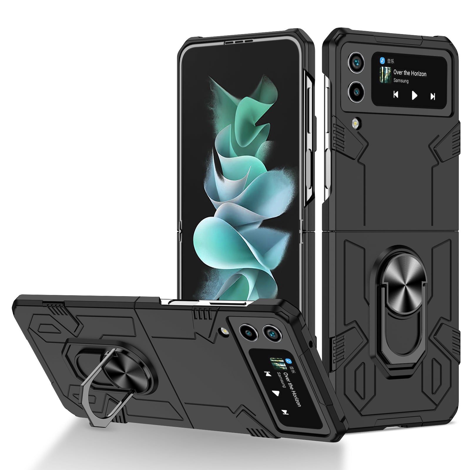 For Samsung Galaxy Z Flip4 5G Case Hard PC Ring Kickstand Phone Cover Support Magnetic Car Mount
