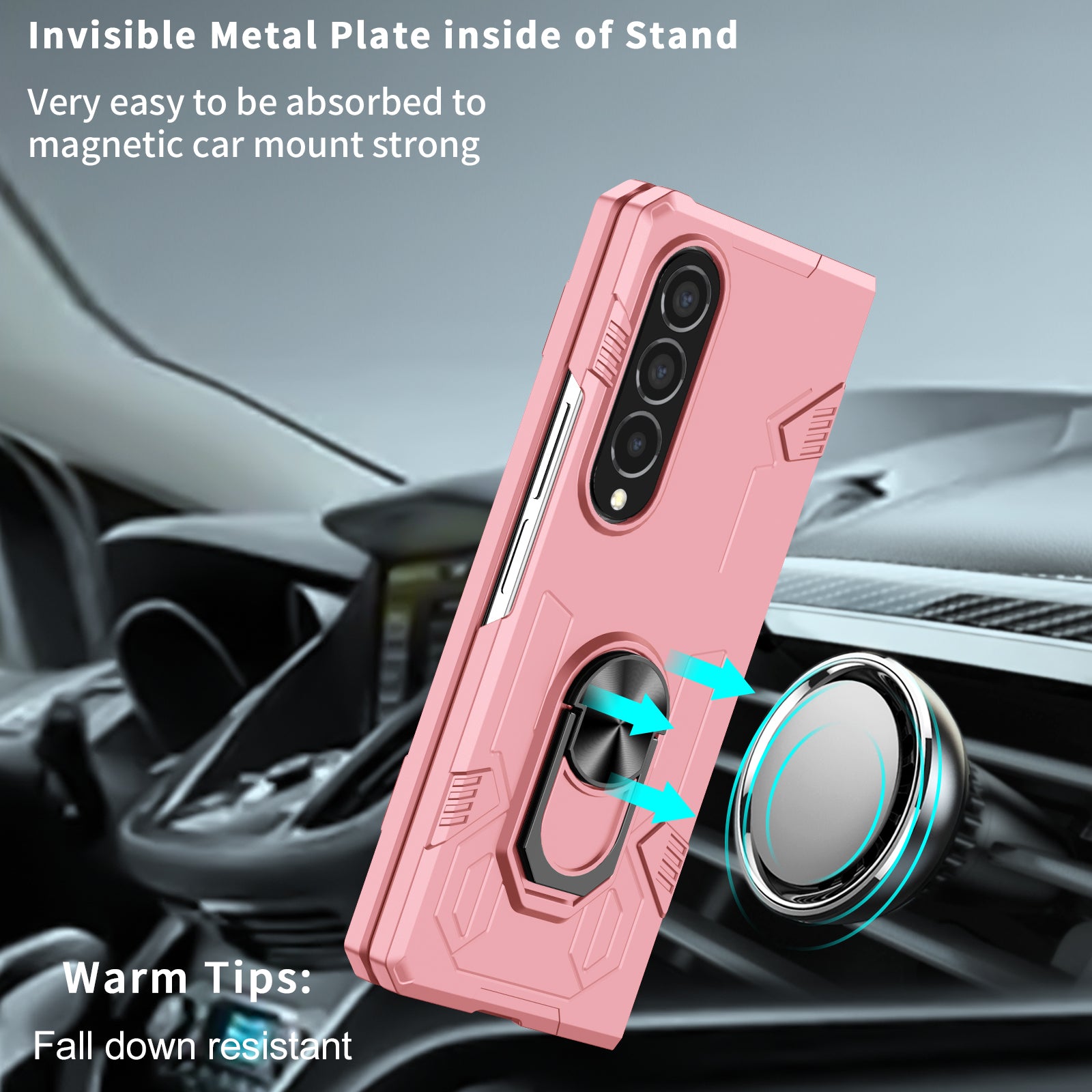 For Samsung Galaxy Z Fold4 5G Case Rotate Ring Kickstand Hard PC Protective Phone Cover