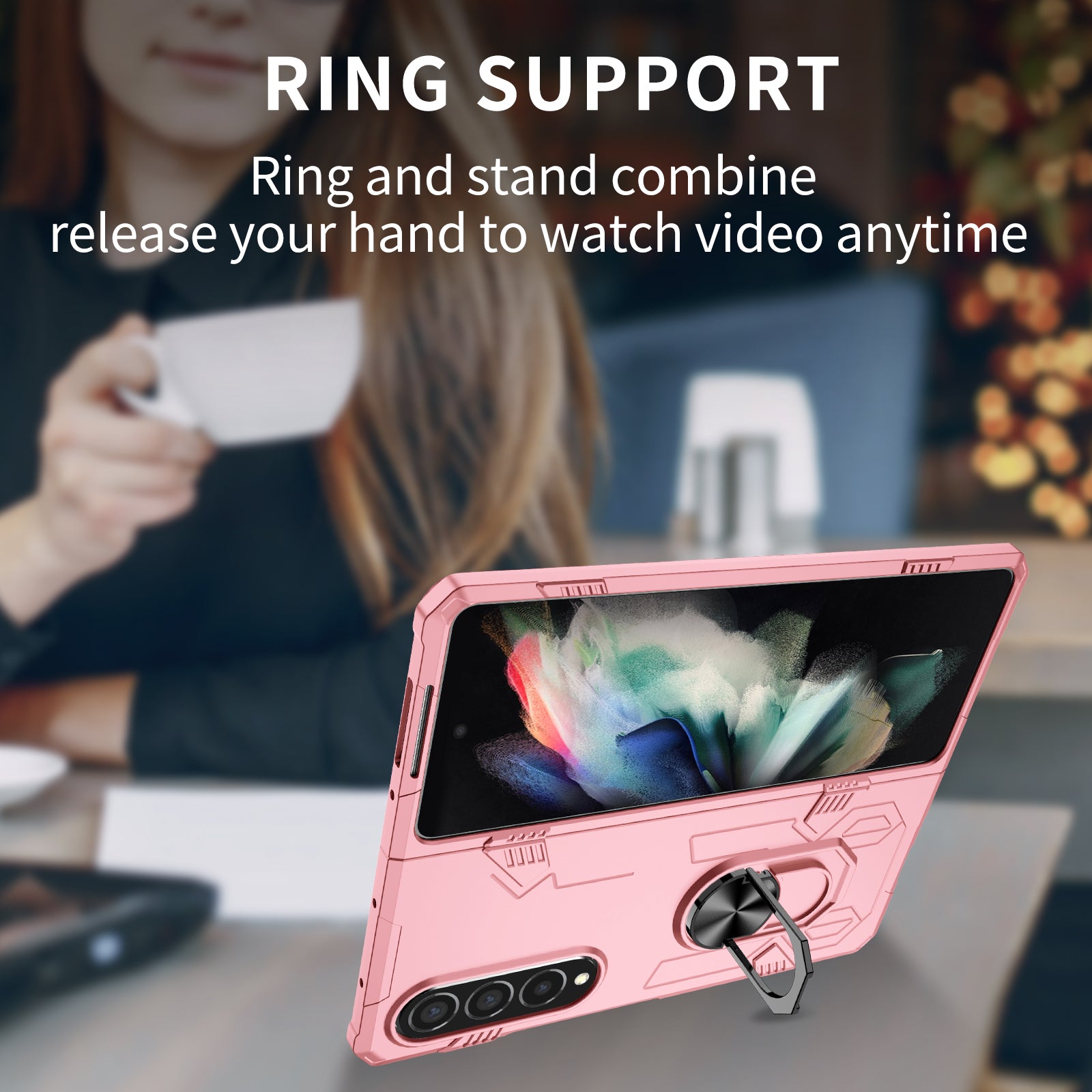 For Samsung Galaxy Z Fold4 5G Case Rotate Ring Kickstand Hard PC Protective Phone Cover