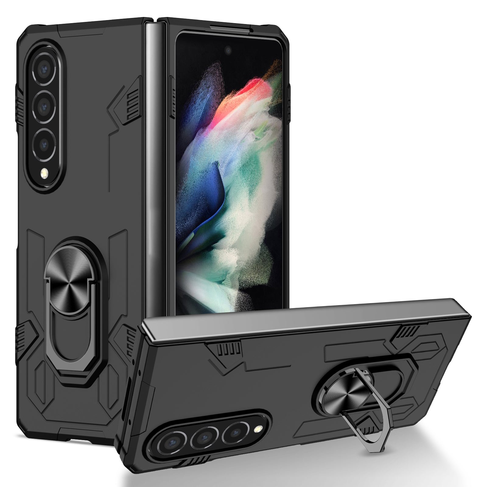 For Samsung Galaxy Z Fold4 5G Case Rotate Ring Kickstand Hard PC Protective Phone Cover