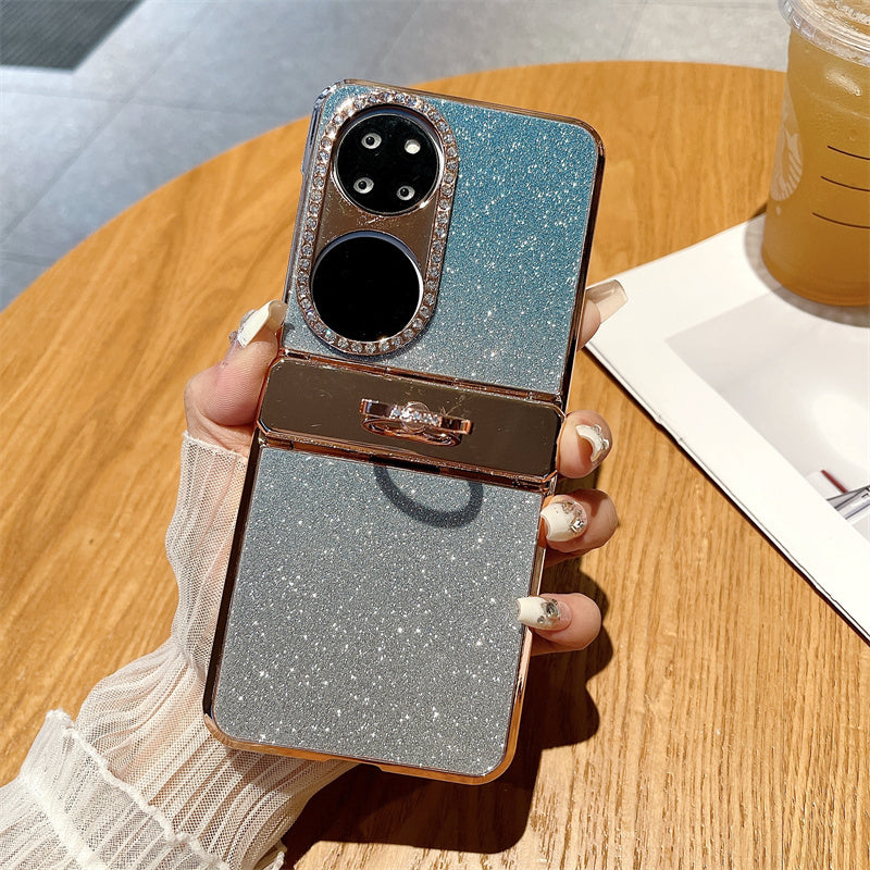 For Huawei P50 Pocket Glitter Design Ring Kickstand Hard PC Phone Cover
