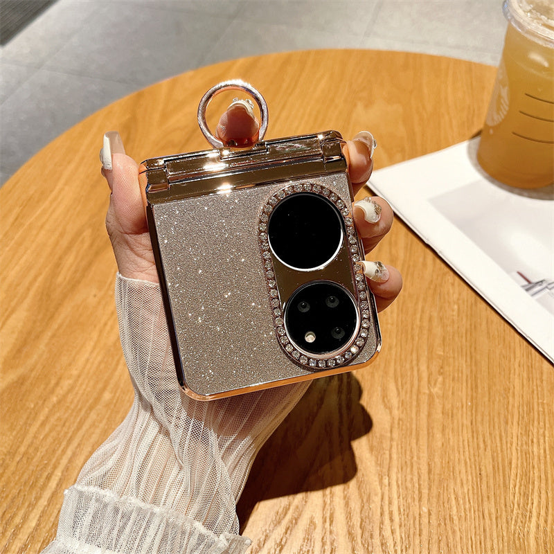 For Huawei P50 Pocket Glitter Design Ring Kickstand Hard PC Phone Cover