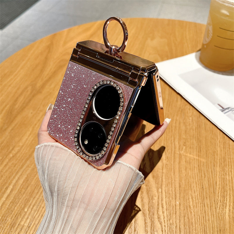 For Huawei P50 Pocket Glitter Design Ring Kickstand Hard PC Phone Cover