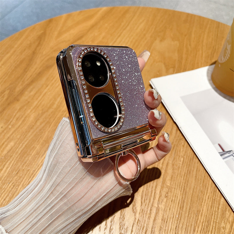 For Huawei P50 Pocket Glitter Design Ring Kickstand Hard PC Phone Cover