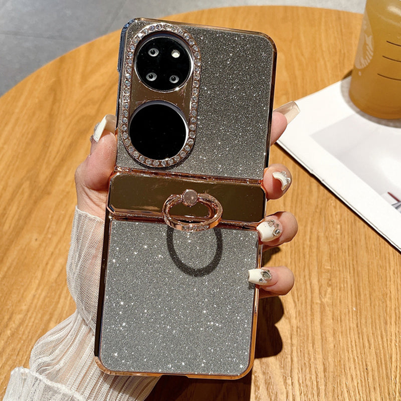 For Huawei P50 Pocket Glitter Design Ring Kickstand Hard PC Phone Cover