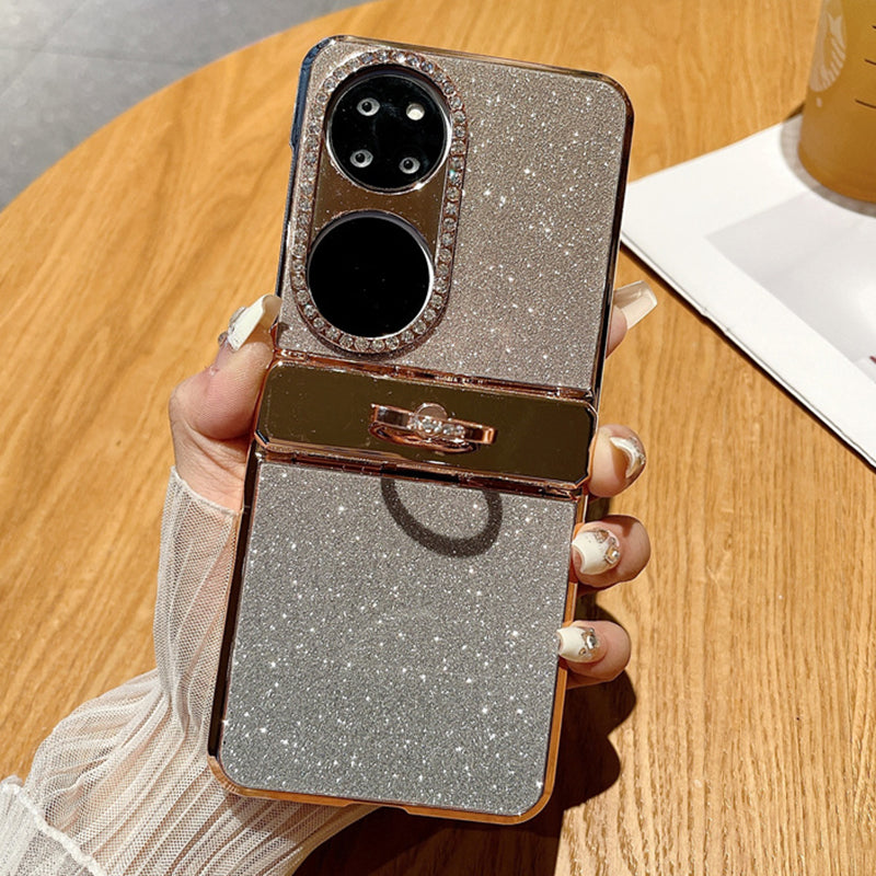 For Huawei P50 Pocket Glitter Design Ring Kickstand Hard PC Phone Cover
