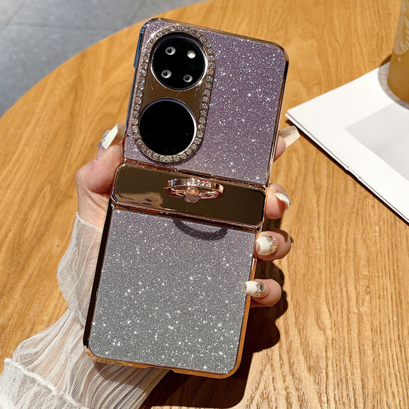 For Huawei P50 Pocket Glitter Design Ring Kickstand Hard PC Phone Cover