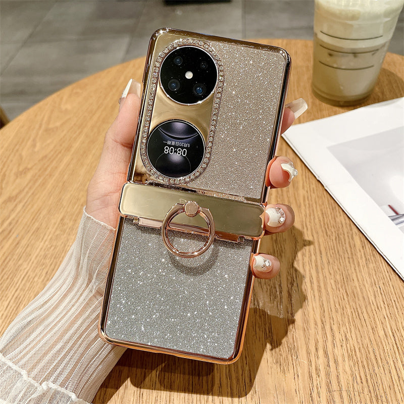 For Huawei Pocket 2 Phone Cover Glitter Design Hard PC Case with Ring Kickstand