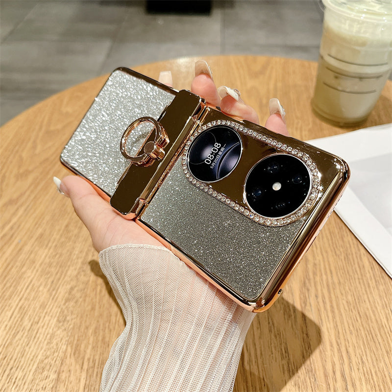For Huawei Pocket 2 Phone Cover Glitter Design Hard PC Case with Ring Kickstand