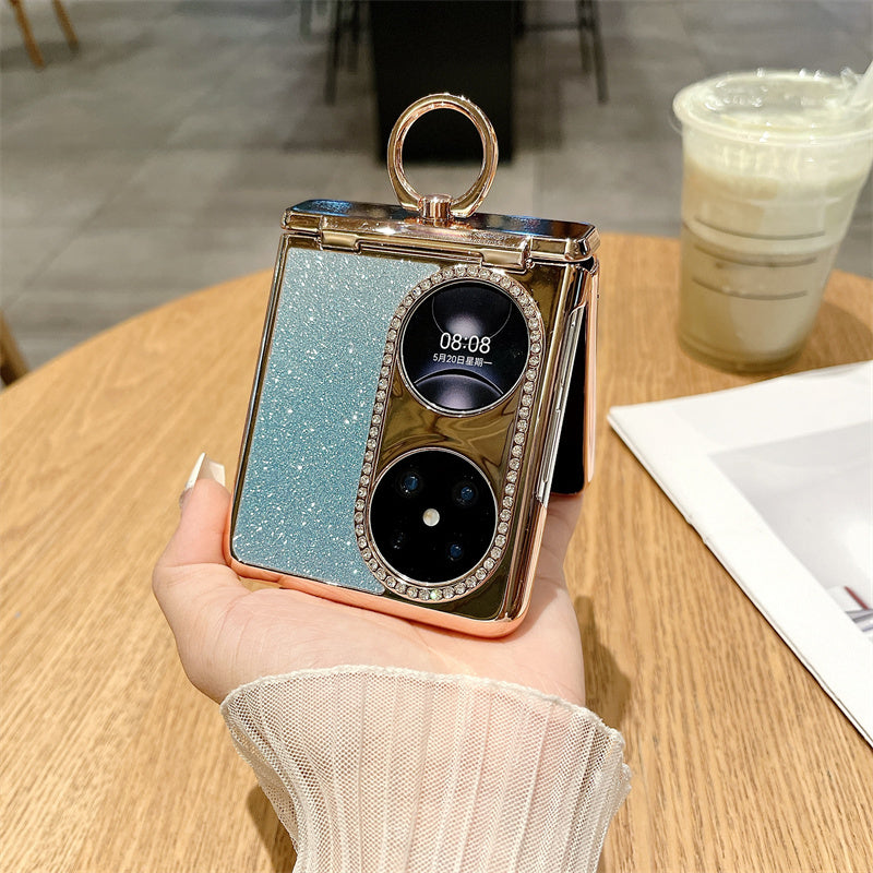 For Huawei Pocket 2 Phone Cover Glitter Design Hard PC Case with Ring Kickstand