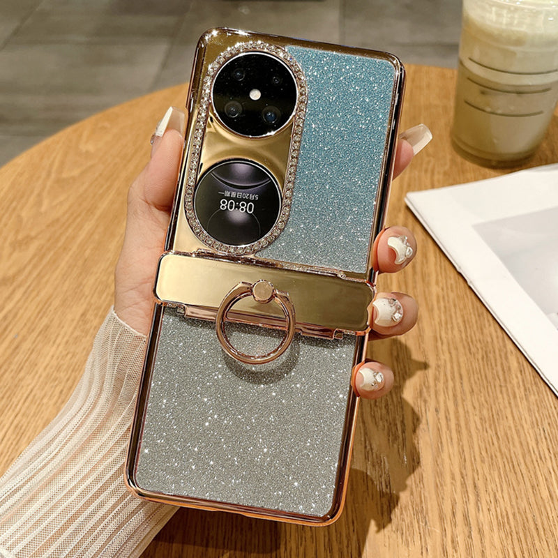 For Huawei Pocket 2 Phone Cover Glitter Design Hard PC Case with Ring Kickstand