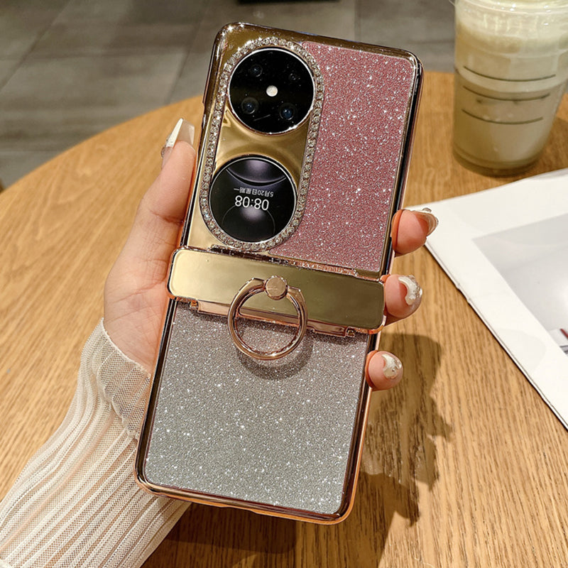 For Huawei Pocket 2 Phone Cover Glitter Design Hard PC Case with Ring Kickstand