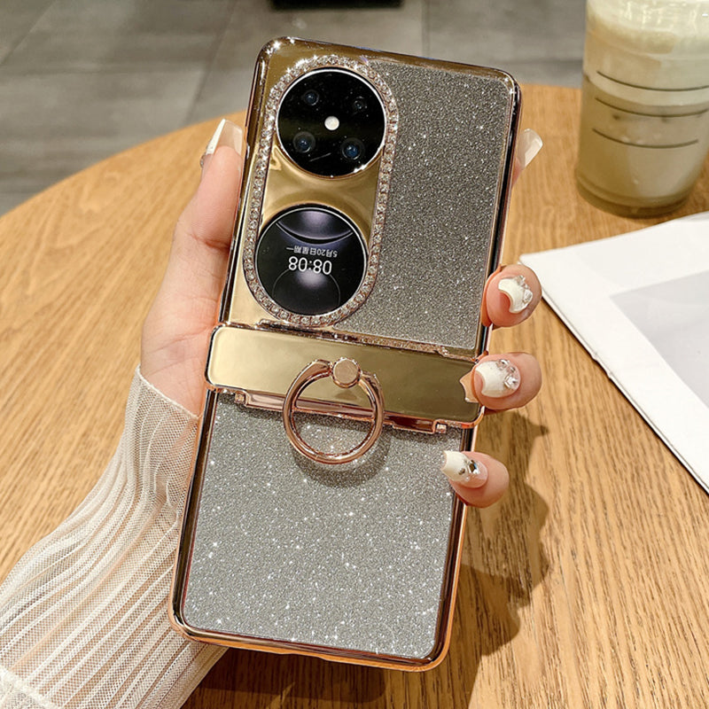 For Huawei Pocket 2 Phone Cover Glitter Design Hard PC Case with Ring Kickstand