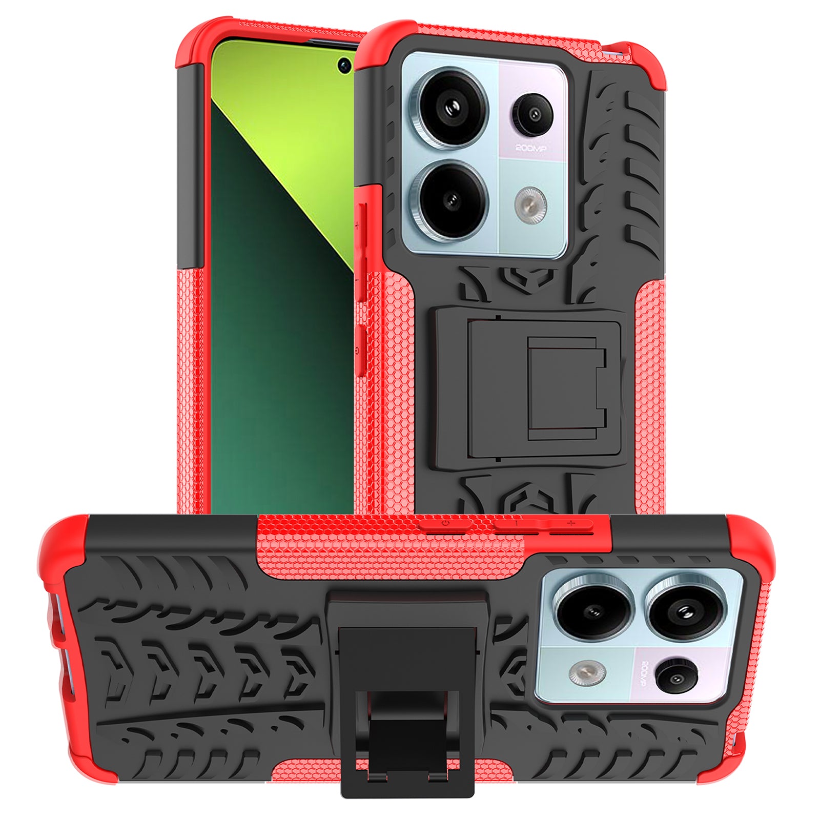 For Xiaomi Redmi Note 13 Pro 5G / Poco X6 5G Case PC+TPU Tyre Pattern Phone Cover with Kickstand