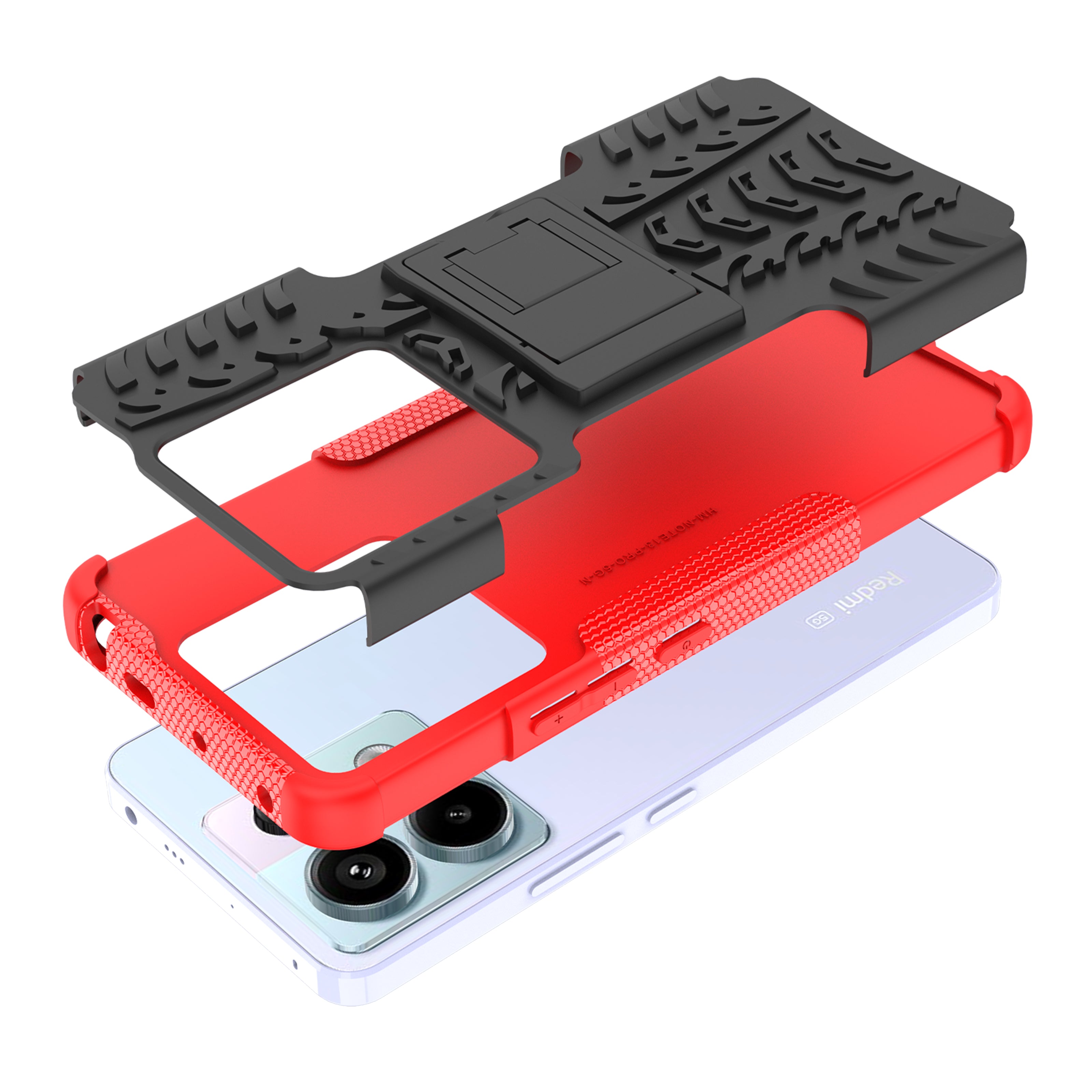 For Xiaomi Redmi Note 13 Pro 5G / Poco X6 5G Case PC+TPU Tyre Pattern Phone Cover with Kickstand