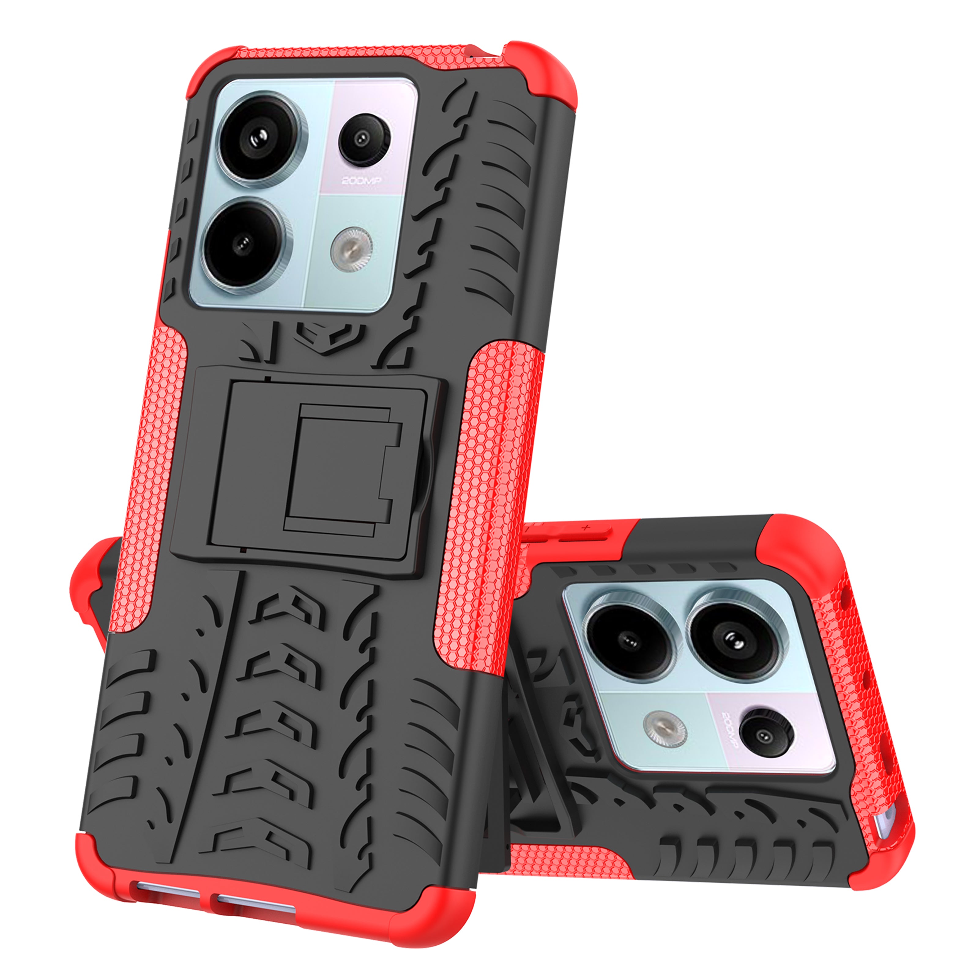 For Xiaomi Redmi Note 13 Pro 5G / Poco X6 5G Case PC+TPU Tyre Pattern Phone Cover with Kickstand
