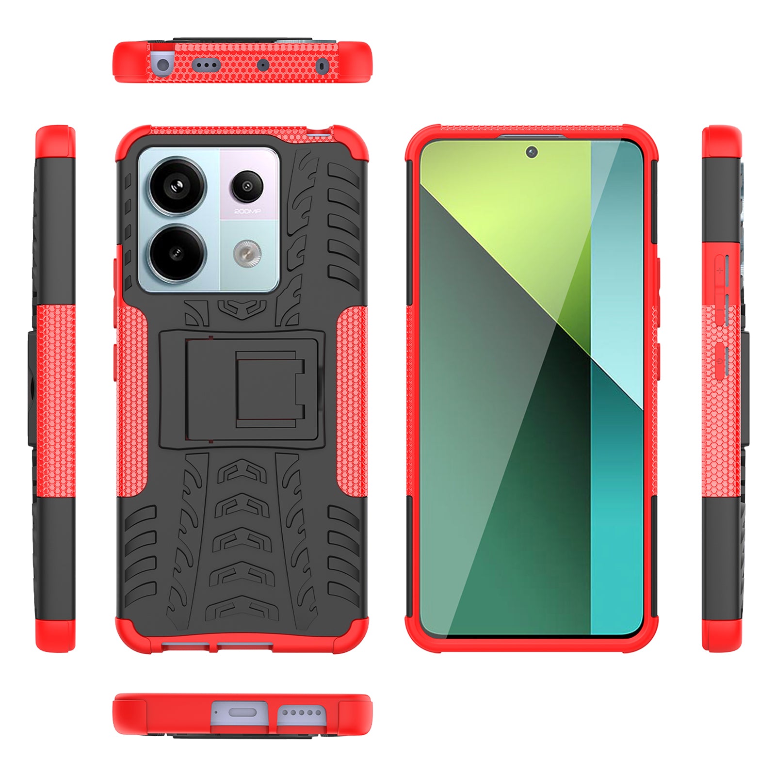 For Xiaomi Redmi Note 13 Pro 5G / Poco X6 5G Case PC+TPU Tyre Pattern Phone Cover with Kickstand