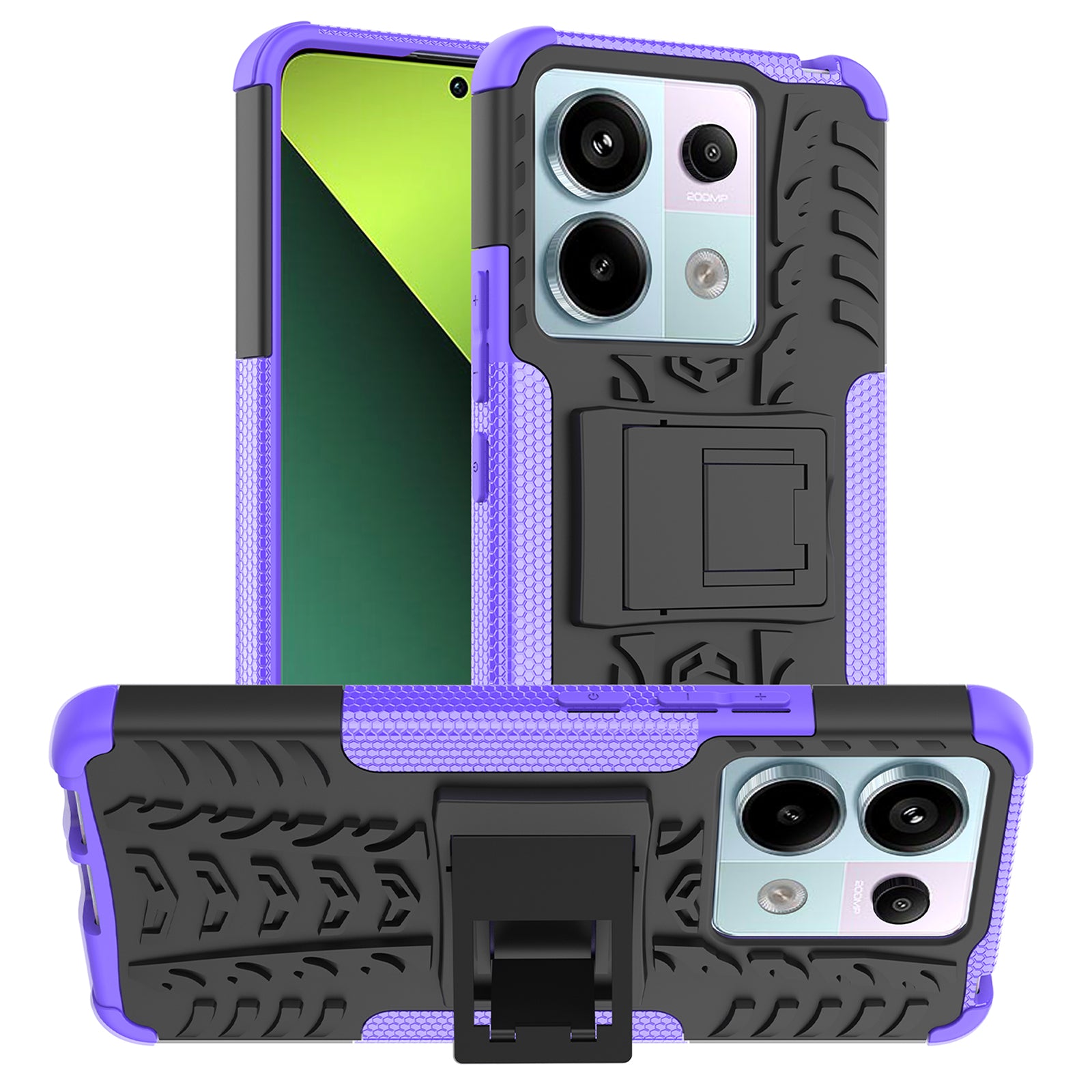 For Xiaomi Redmi Note 13 Pro 5G / Poco X6 5G Case PC+TPU Tyre Pattern Phone Cover with Kickstand