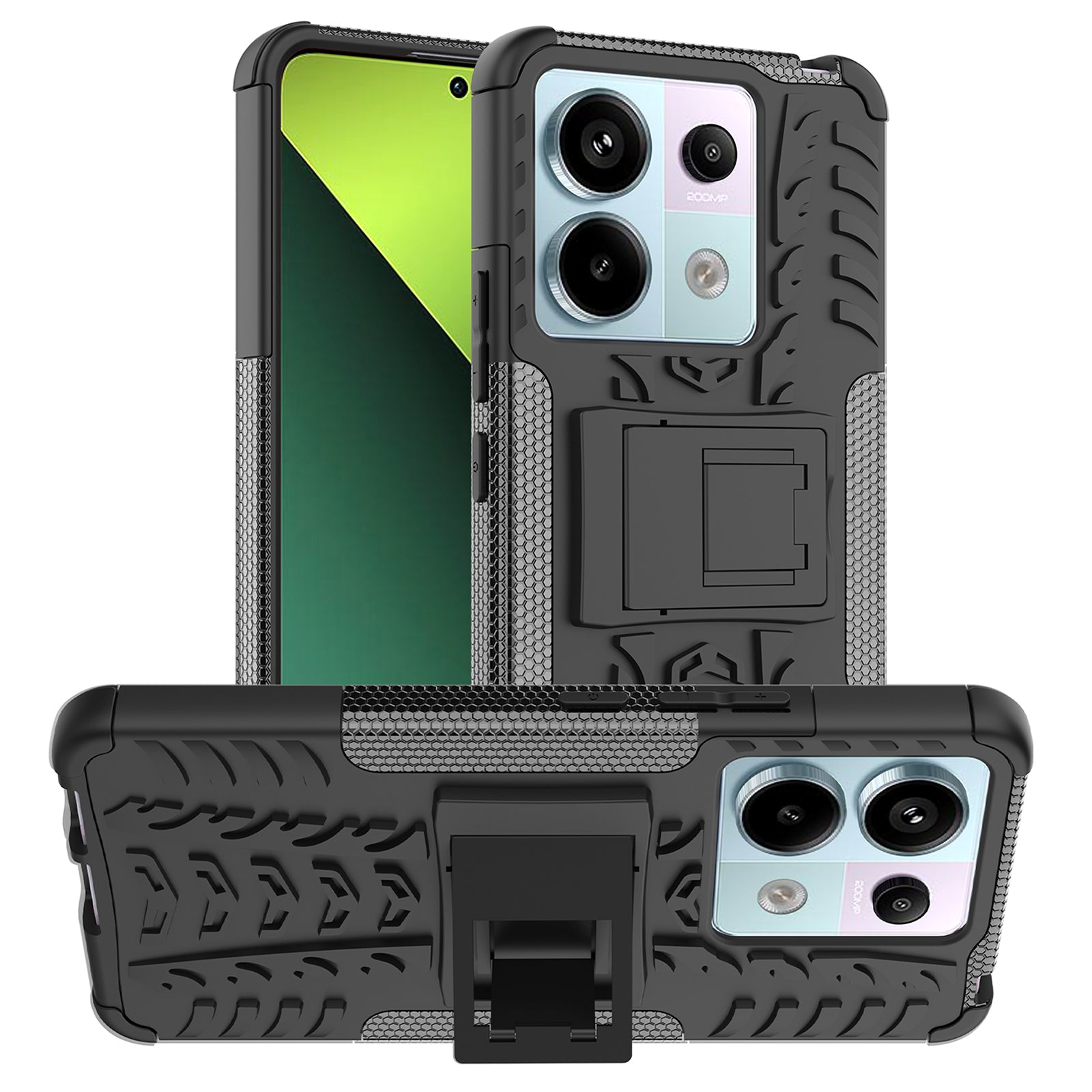 For Xiaomi Redmi Note 13 Pro 5G / Poco X6 5G Case PC+TPU Tyre Pattern Phone Cover with Kickstand