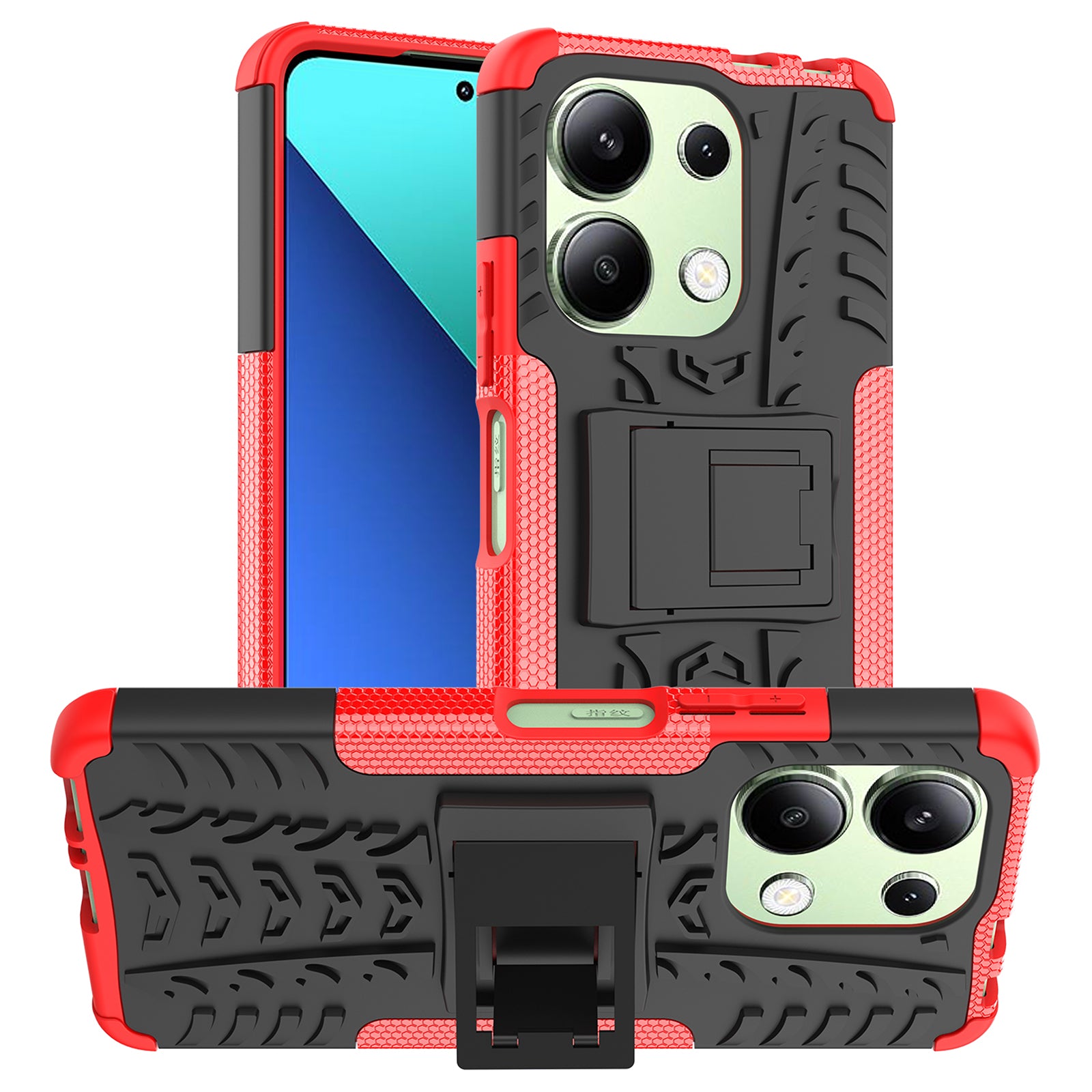 For Xiaomi Redmi Note 13 4G Kickstand Case PC+TPU Tyre Pattern Protective Phone Cover