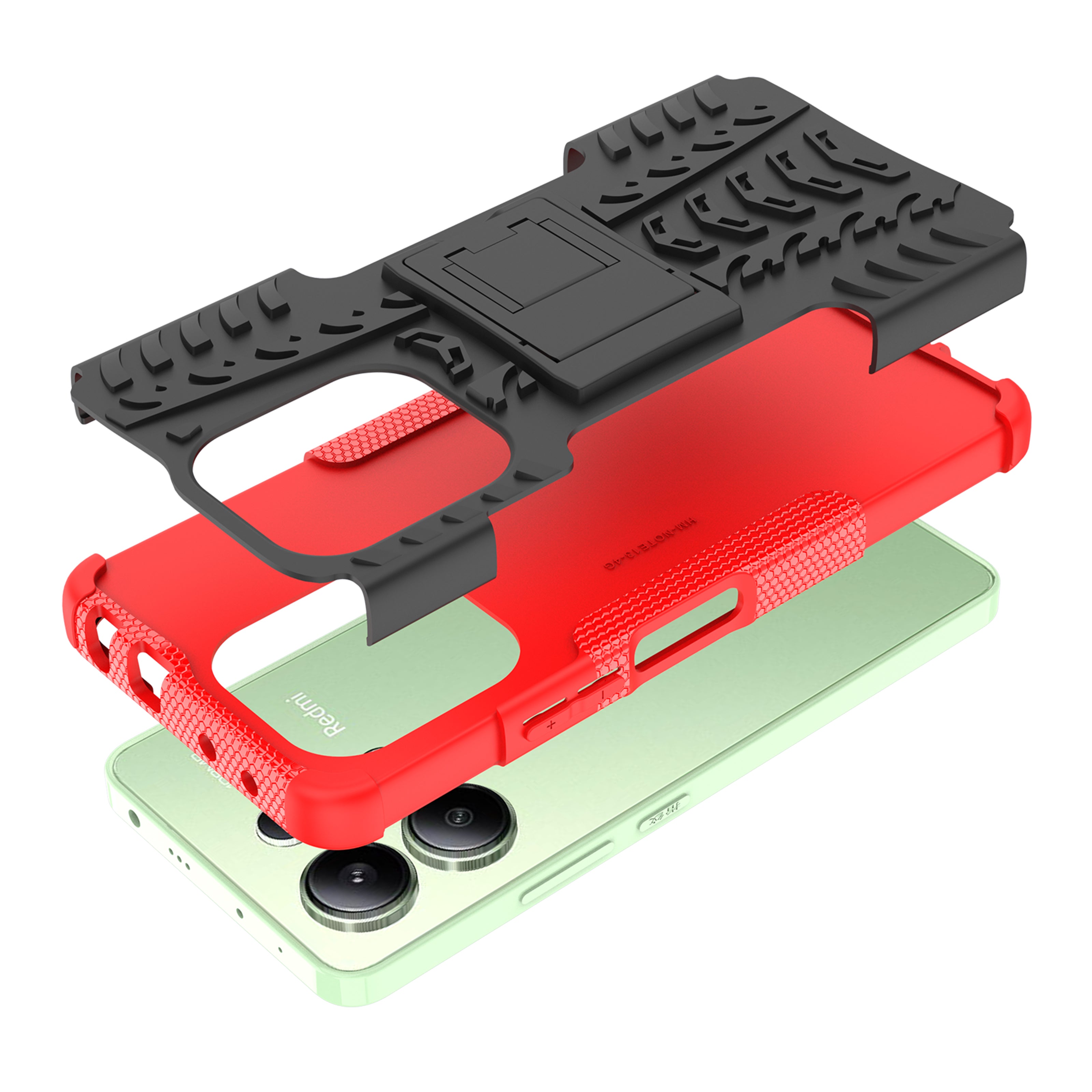 For Xiaomi Redmi Note 13 4G Kickstand Case PC+TPU Tyre Pattern Protective Phone Cover