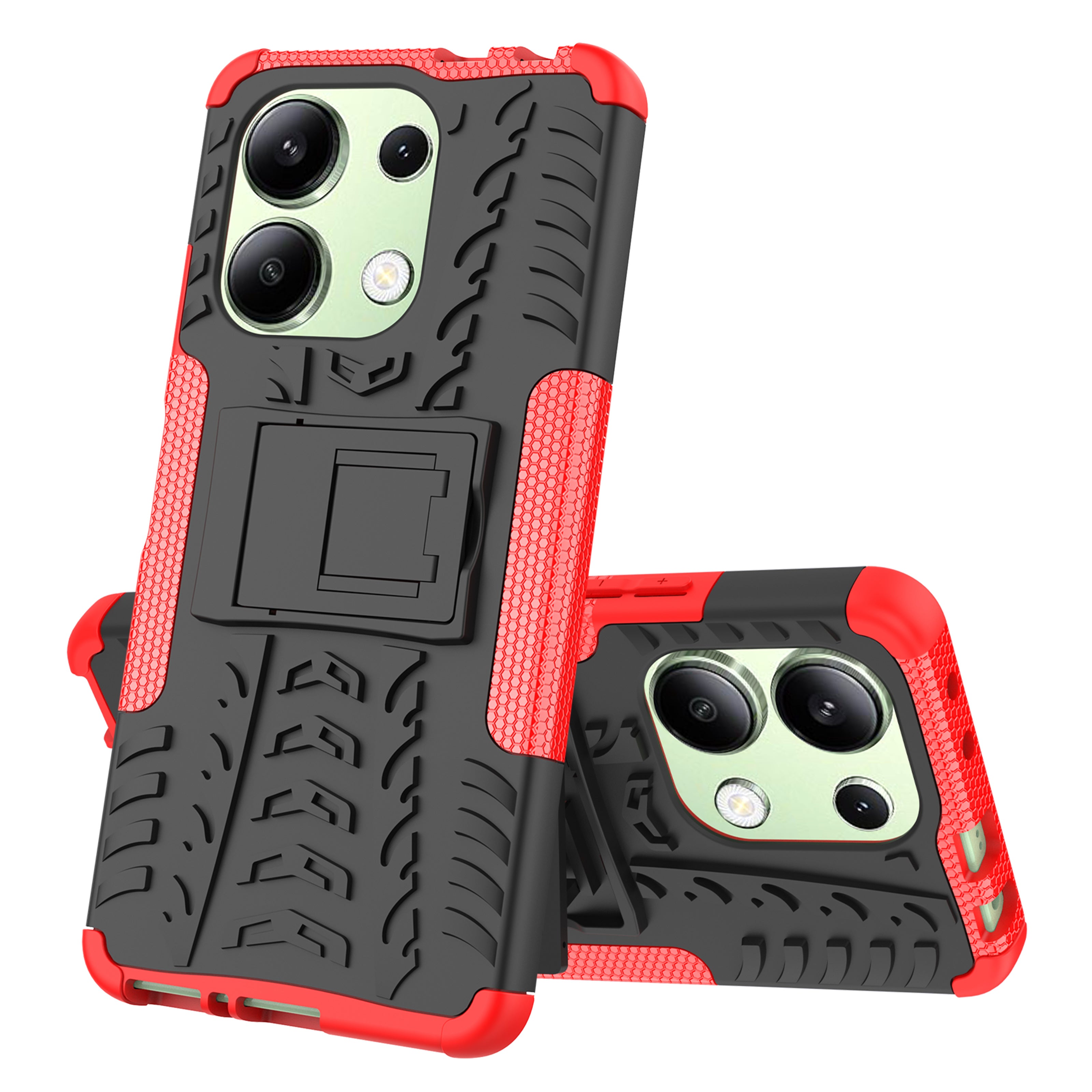 For Xiaomi Redmi Note 13 4G Kickstand Case PC+TPU Tyre Pattern Protective Phone Cover
