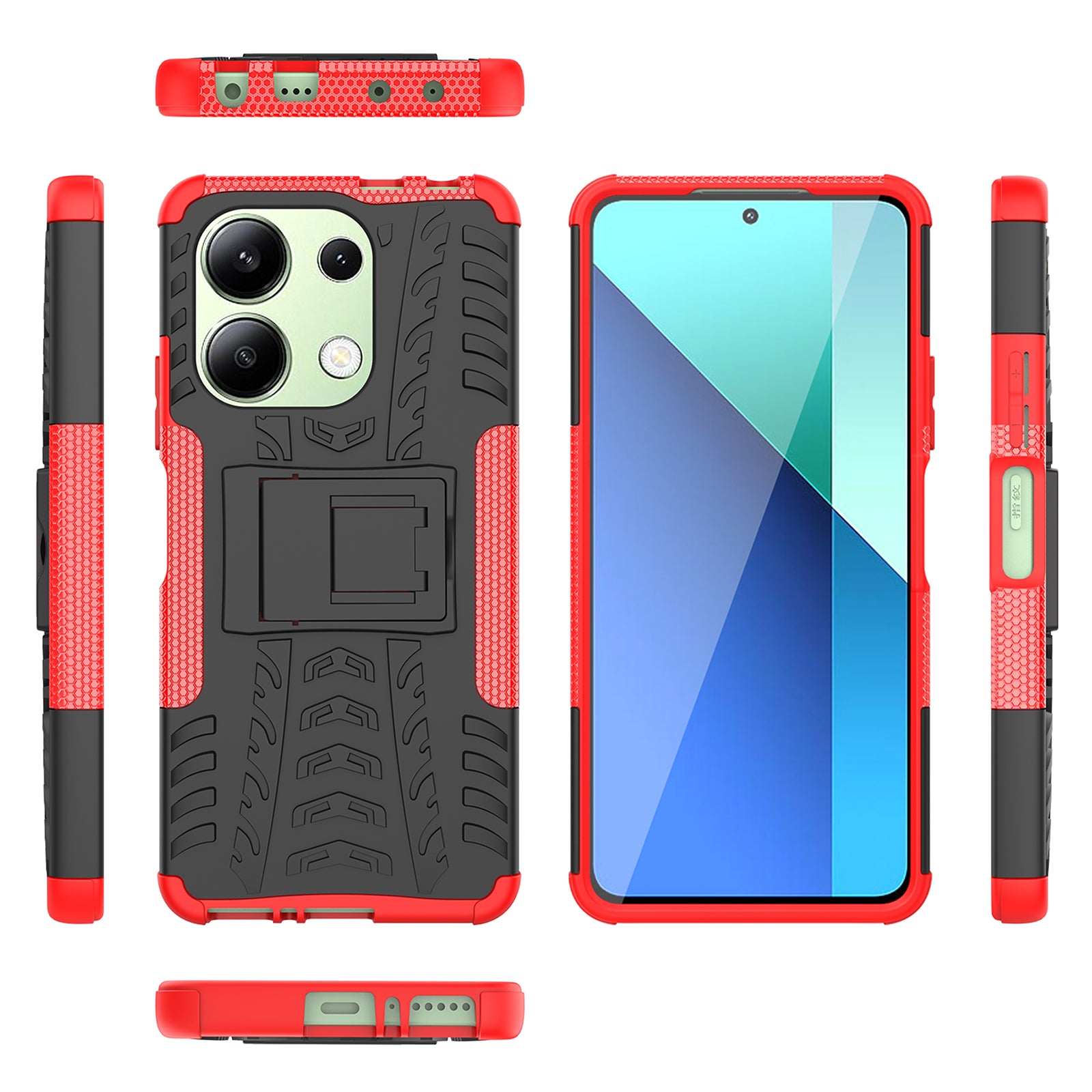 For Xiaomi Redmi Note 13 4G Kickstand Case PC+TPU Tyre Pattern Protective Phone Cover