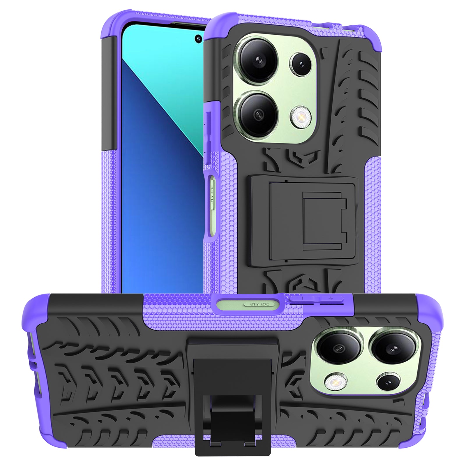 For Xiaomi Redmi Note 13 4G Kickstand Case PC+TPU Tyre Pattern Protective Phone Cover
