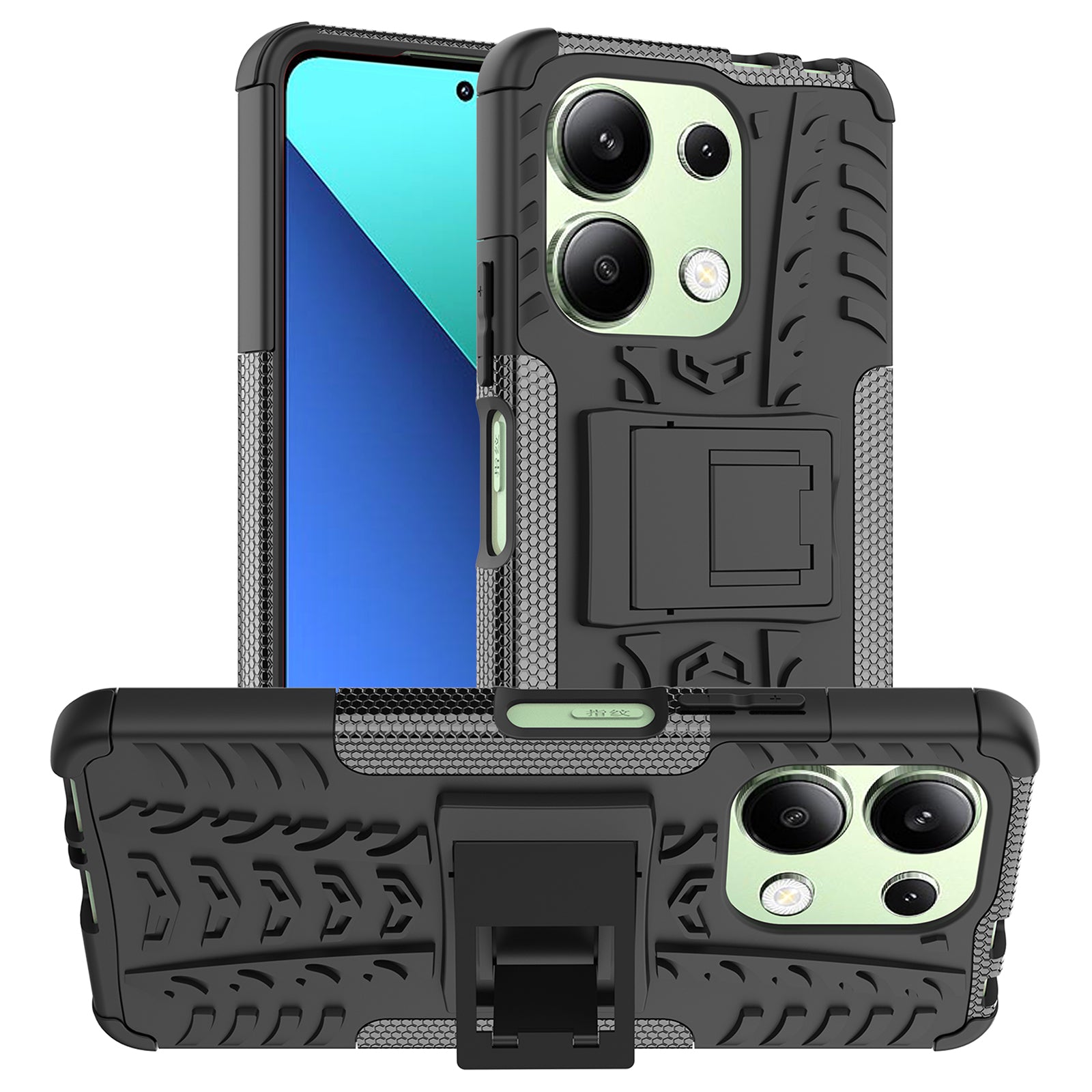 For Xiaomi Redmi Note 13 4G Kickstand Case PC+TPU Tyre Pattern Protective Phone Cover