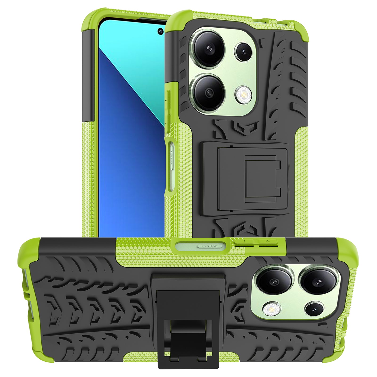 For Xiaomi Redmi Note 13 4G Kickstand Case PC+TPU Tyre Pattern Protective Phone Cover