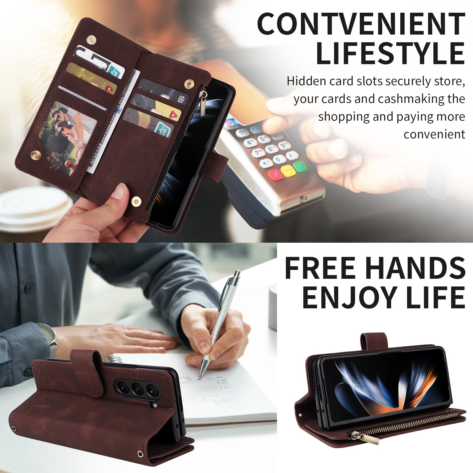 For Samsung Galaxy Z Fold5 5G Case Multiple Card Slots Zipper Leather Crossbody Phone Cover