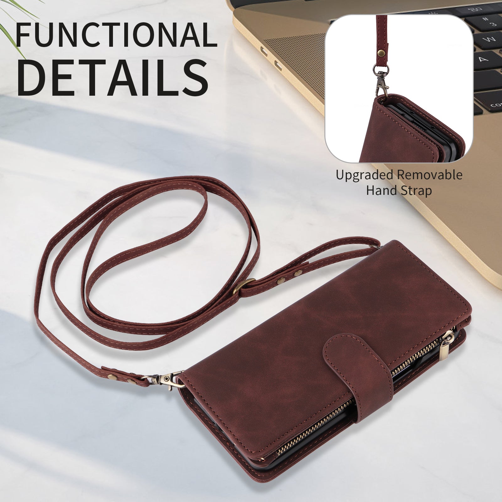 For Samsung Galaxy Z Fold5 5G Case Multiple Card Slots Zipper Leather Crossbody Phone Cover