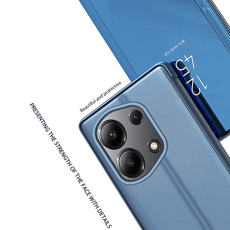For Xiaomi Redmi Note 13 Pro 4G / Poco M6 Pro 4G Leather Case Mirror Design View Window Stand Phone Cover