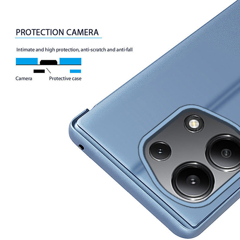 For Xiaomi Redmi Note 13 Pro 4G / Poco M6 Pro 4G Leather Case Mirror Design View Window Stand Phone Cover