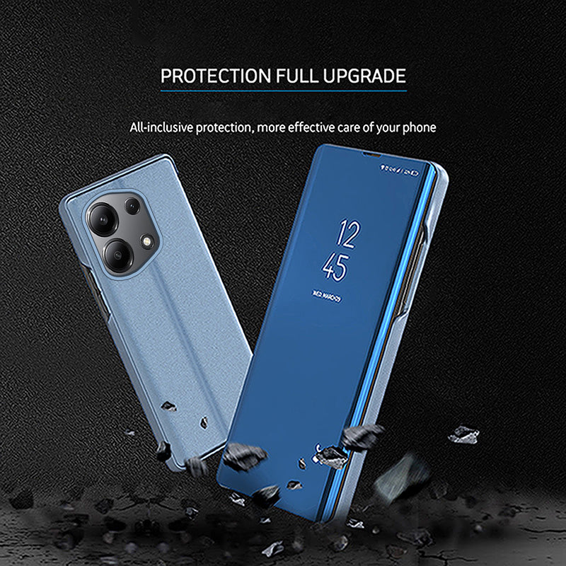 For Xiaomi Redmi Note 13 Pro 4G / Poco M6 Pro 4G Leather Case Mirror Design View Window Stand Phone Cover