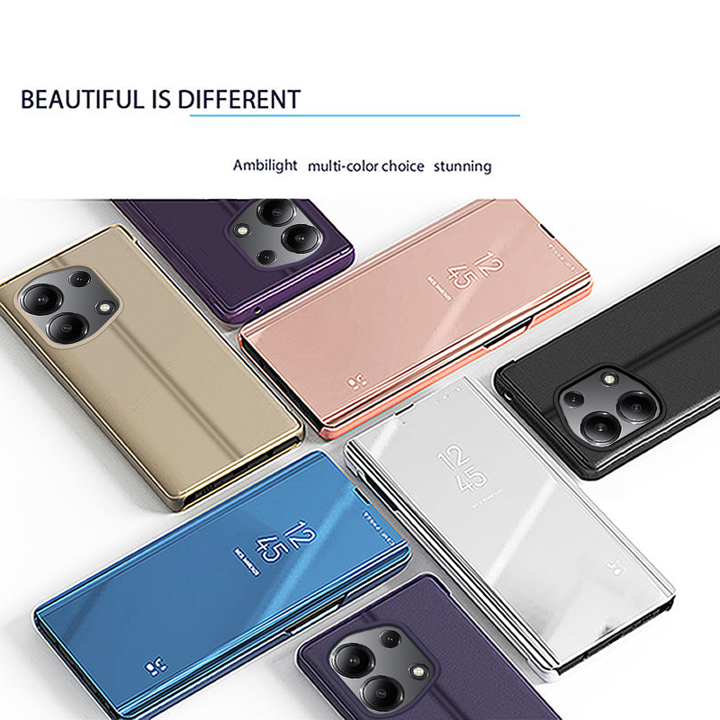 For Xiaomi Redmi Note 13 Pro 4G / Poco M6 Pro 4G Leather Case Mirror Design View Window Stand Phone Cover