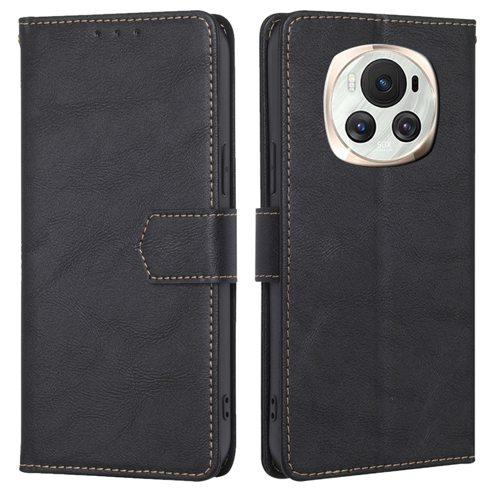 For Honor Magic6 5G Scratch-proof Case RFID Blocking PU Leather Wallet Phone Protector