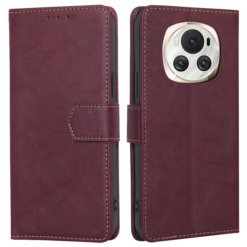 For Honor Magic6 5G Scratch-proof Case RFID Blocking PU Leather Wallet Phone Protector